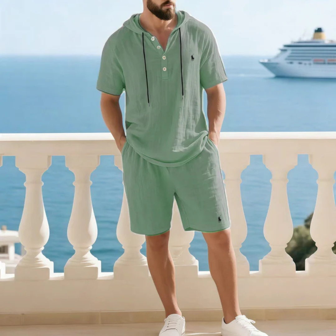 Herrens Premium Sommar Tvådelad Set | Avslappnad Kortärmad Skjorta + Shorts