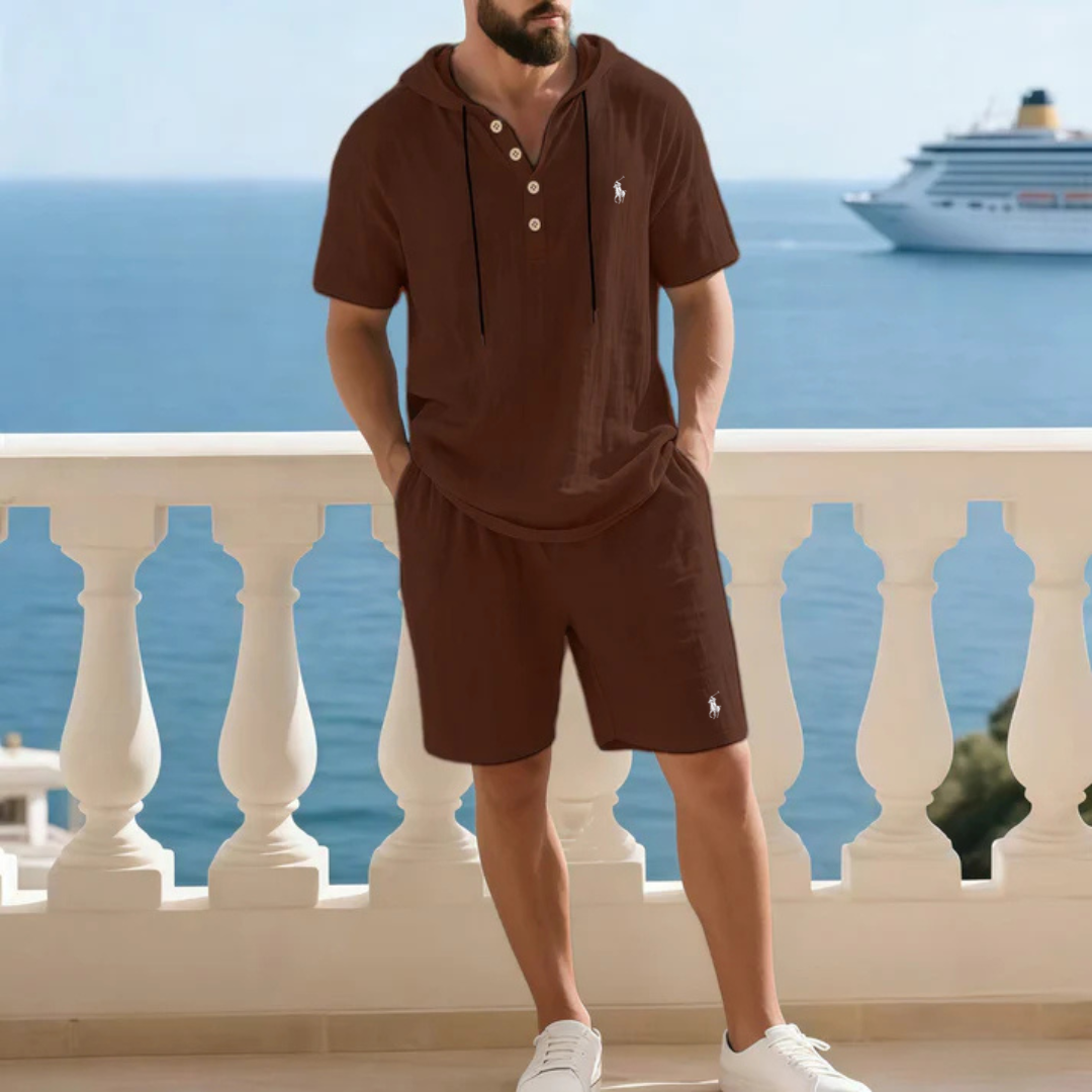 Herrens Premium Sommar Tvådelad Set | Avslappnad Kortärmad Skjorta + Shorts