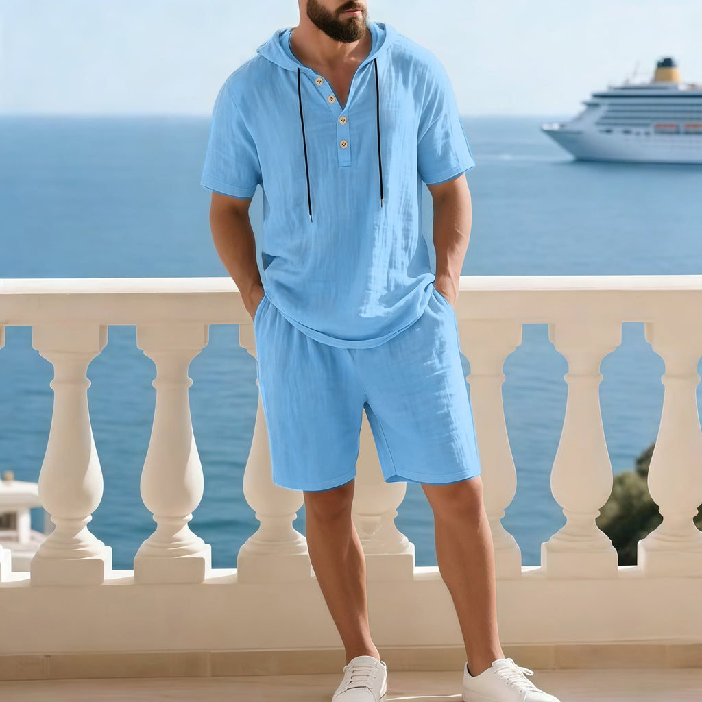 Men's Premium Summer Two-Piece Set | Casual Short-Sleeve Shirt + Shorts