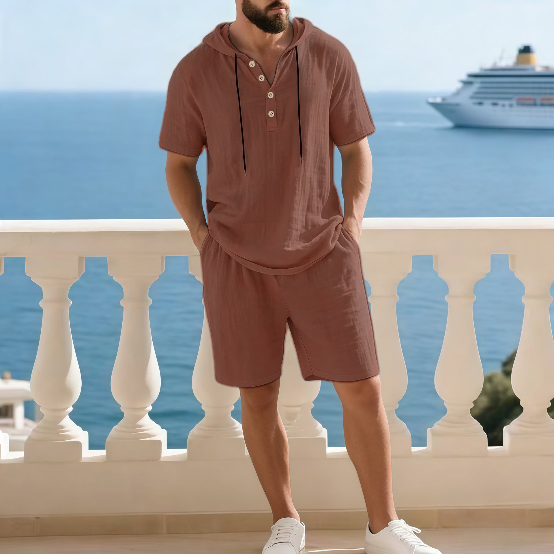 Men's Premium Summer Two-Piece Set | Casual Short-Sleeve Shirt + Shorts